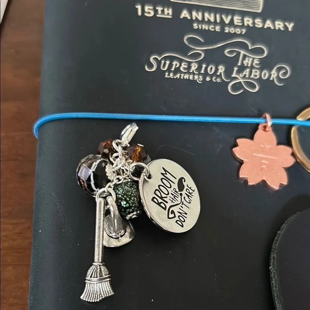 Two Weeks On Mars Witchy Charm Keychain with Broom and Crystals new